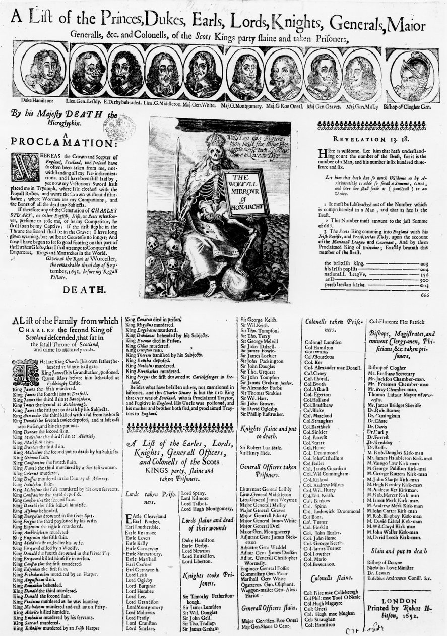 Liste over dem, der var loyale over for skotternes konge, der blev dræbt og taget til fange, 1652 af English School