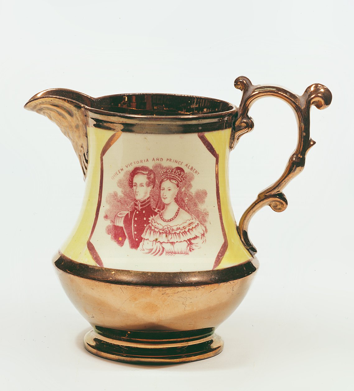 Lustreware kande til minde om dronning Victorias bryllup, 1840 (keramik) af English School