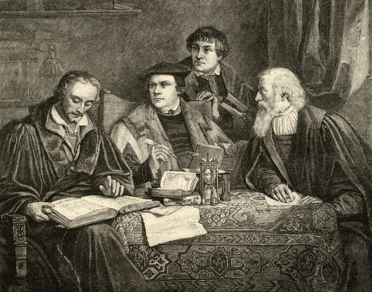 Luther (1483-1546) Melancthon (1497-1560) Pomeranus (1485-1558) og Cruciger (1504-48) oversætter biblen af English School