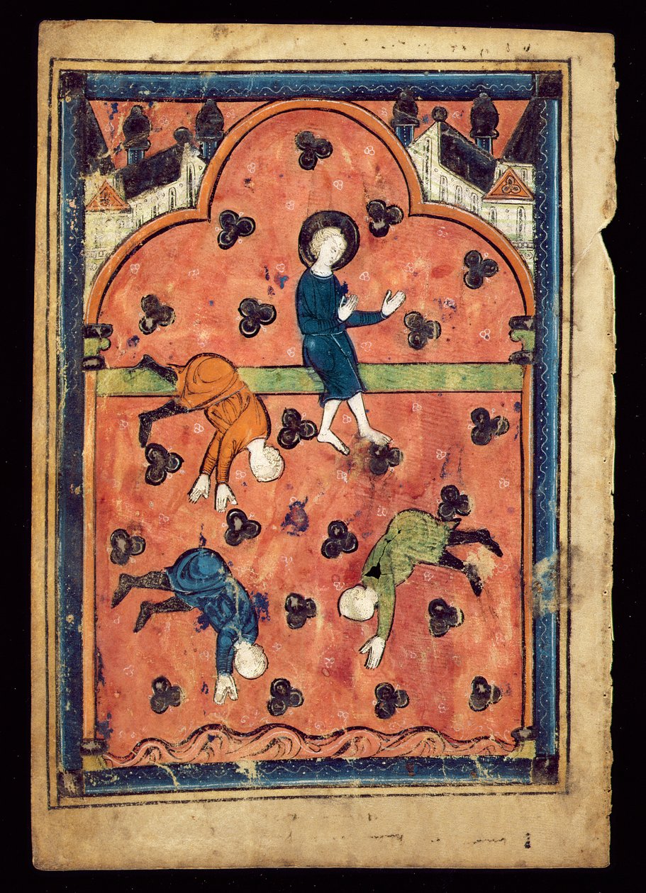 MS 1148-1993v Apokryfisk historie om spædbarnet Jesus, der rider på en solstråle, blad fra en psalter af English School