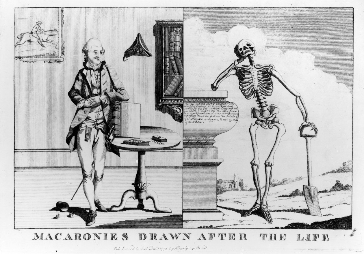 Macaronies Drawn After the Life, pub. af N. Darly, december 1773 af English School