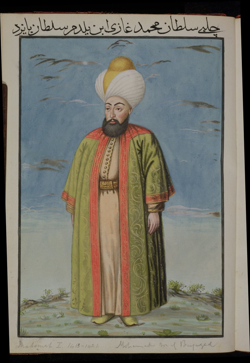 Mahomet (Mehmed) I (1387-1421), Sultan 1413-21, fra A Series of Portraits of the Emperors of Tyrkiet, 1808 (wc) af English School