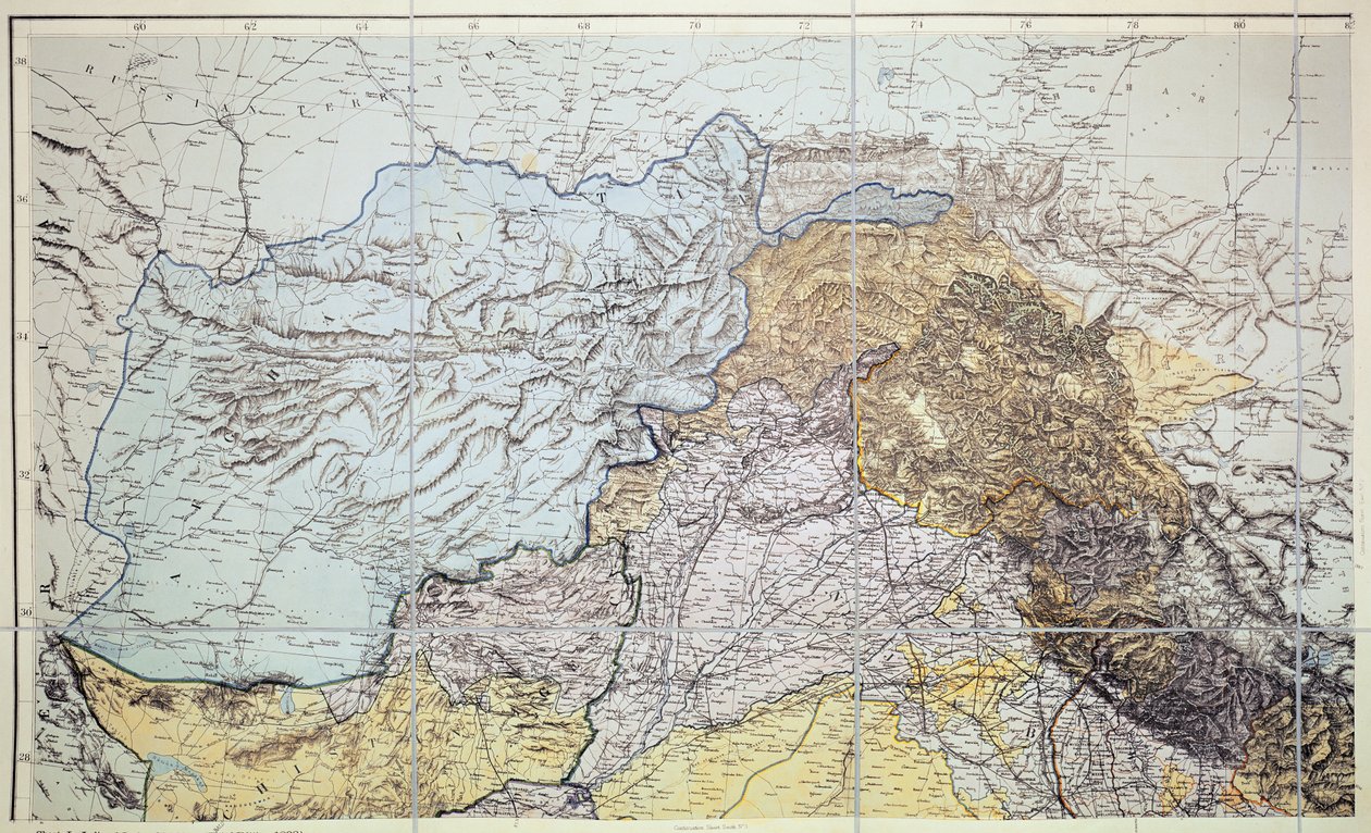 Kort over Afghanistan, 1898 (farvegravering) af English School