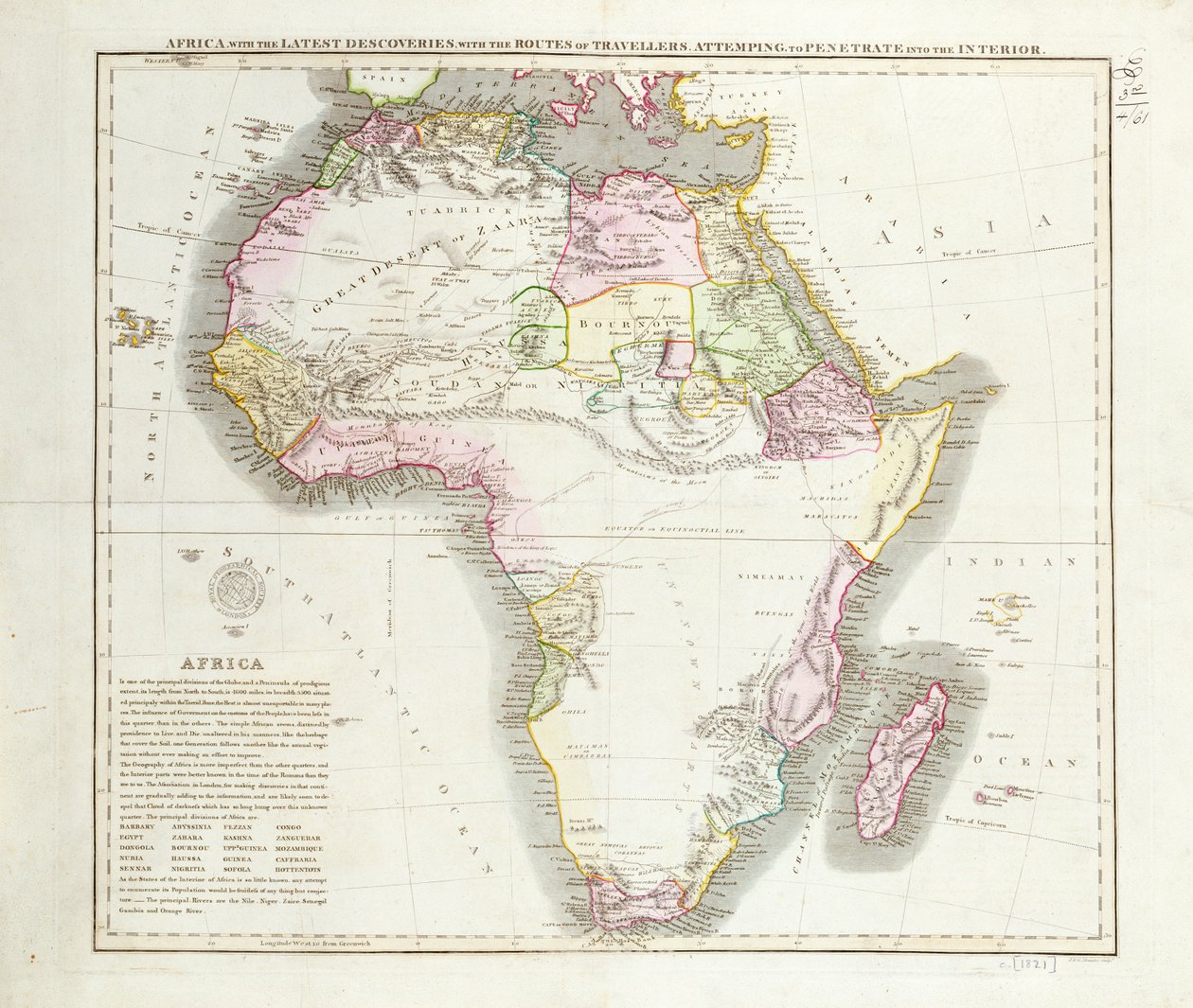 Kort over Afrika, 1821 af English School