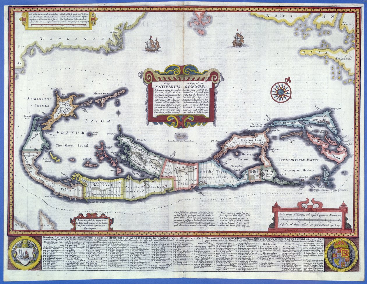 Kort over Bermuda (farvegravering) af English School