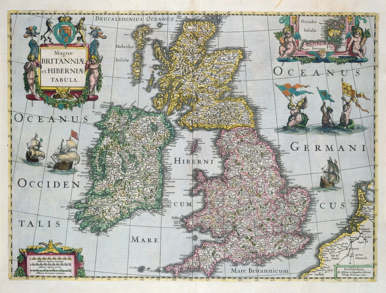 Kort over Storbritannien, 1631 (håndfarvet gravering) af English School