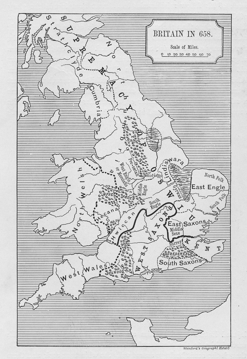 Kort over Storbritannien i 658, produceret af Stanford