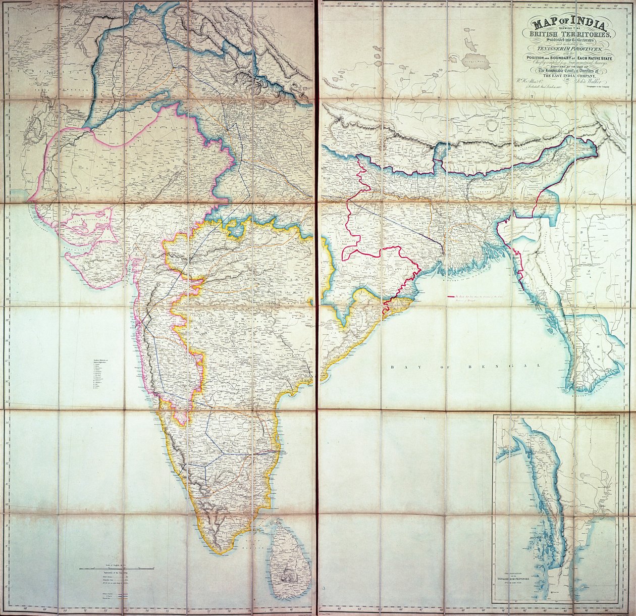 Kort over Indien, 1857 (farvelitografi) af English School