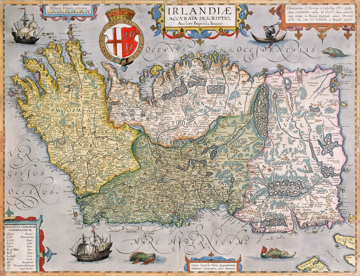 Kort over Irland (håndfarvet gravering) af English School