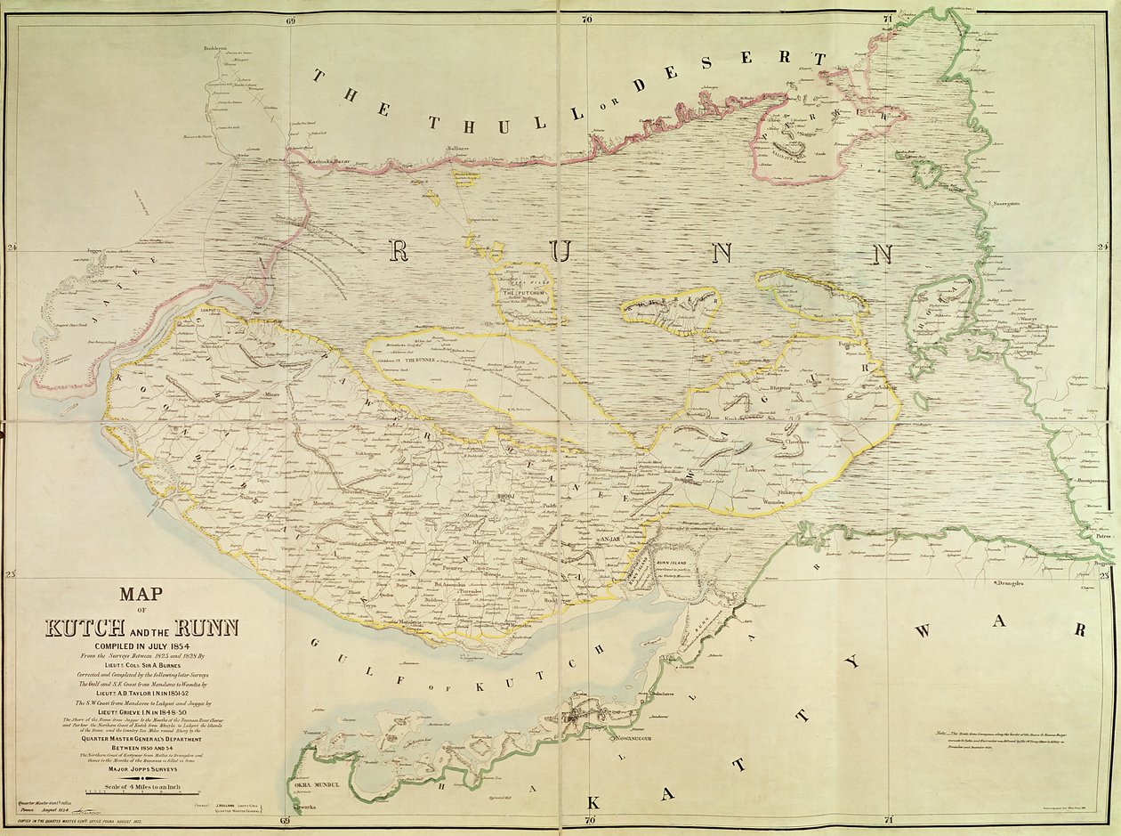 Kort over Kutch and Runn, Indien, 1854 af English School