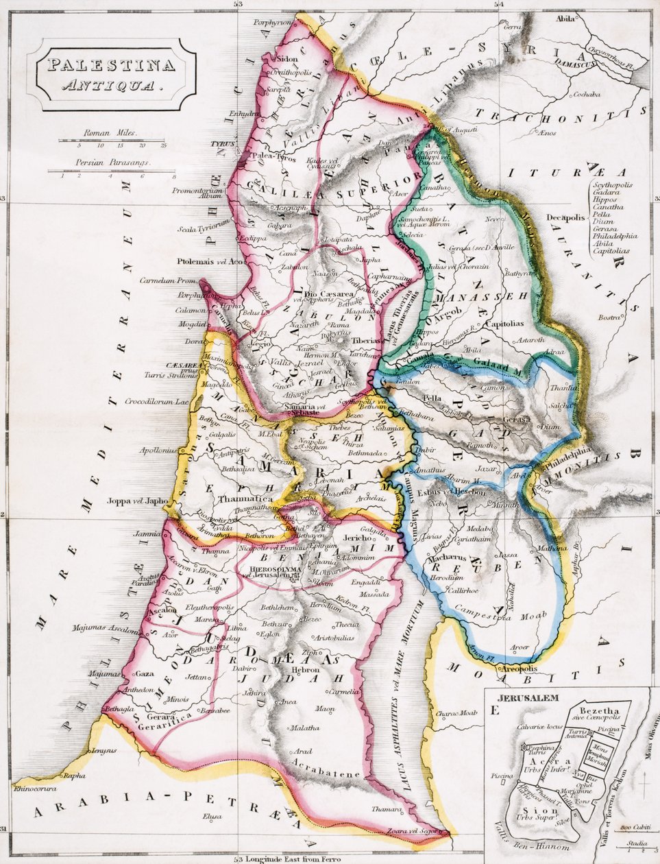 Kort over Palæstina, Palestina Antiqua, fra 