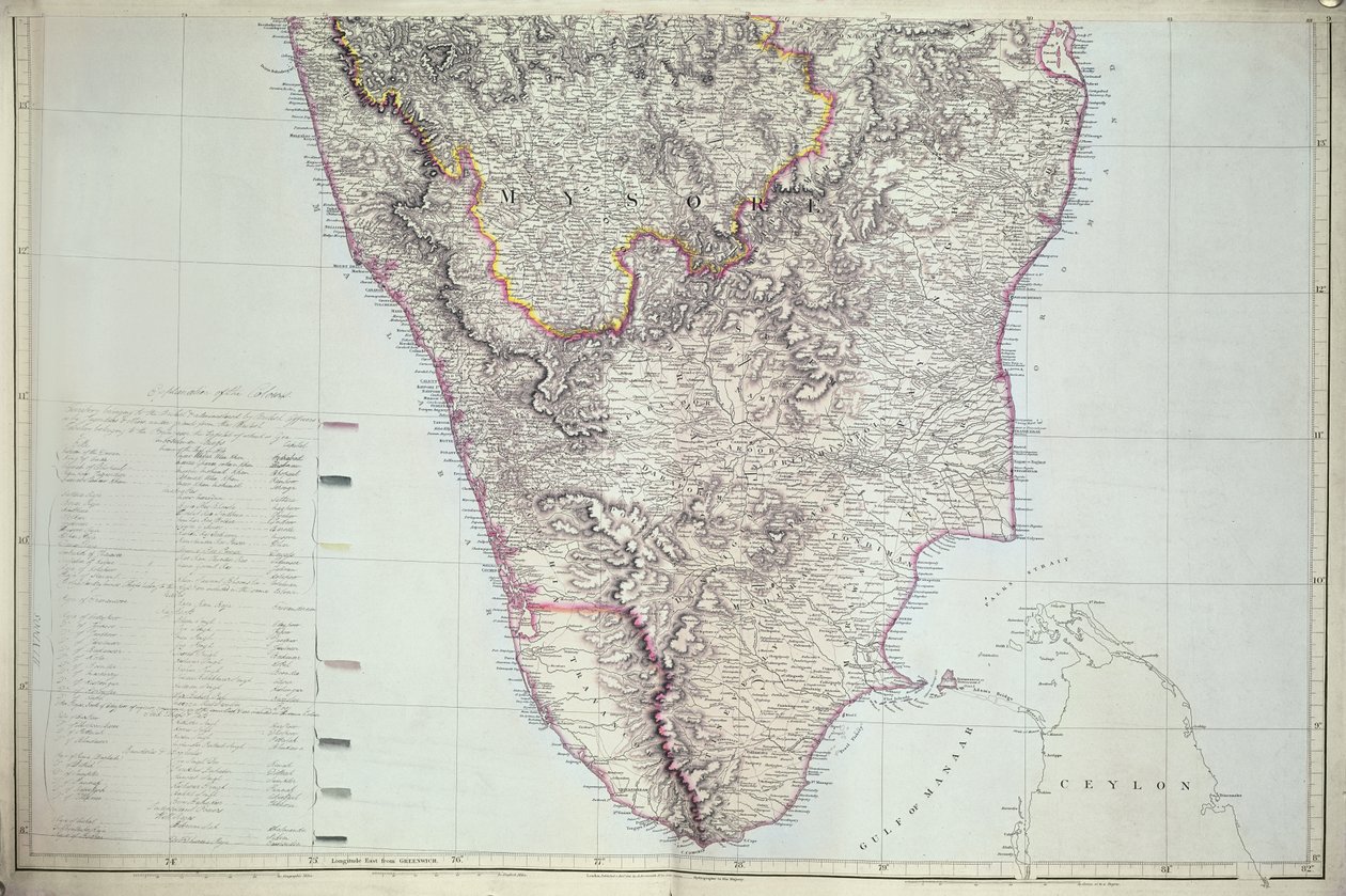 Kort over det sydlige Indien, 1816 (håndfarvet gravering) af English School