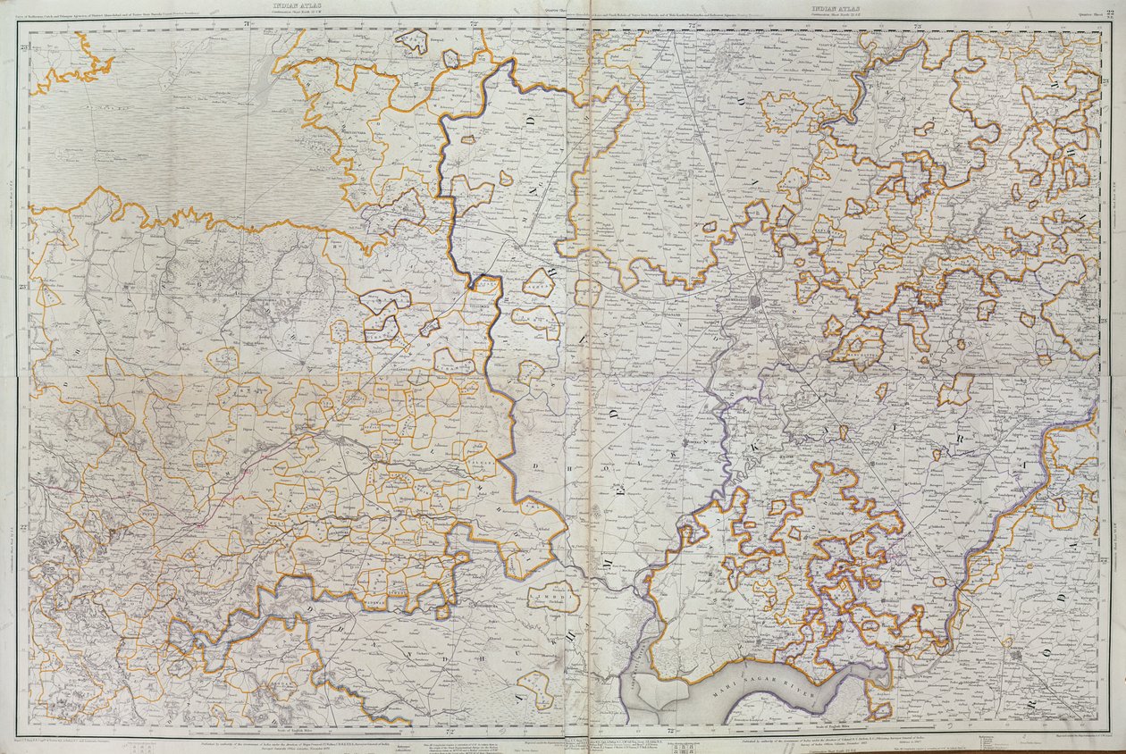 Kort over Gujarat-staten Indien, udgivet under ledelse af oberst J.T. Walker, C.B., R.E., F.R.S., Indiens landinspektør, 1879 af English School
