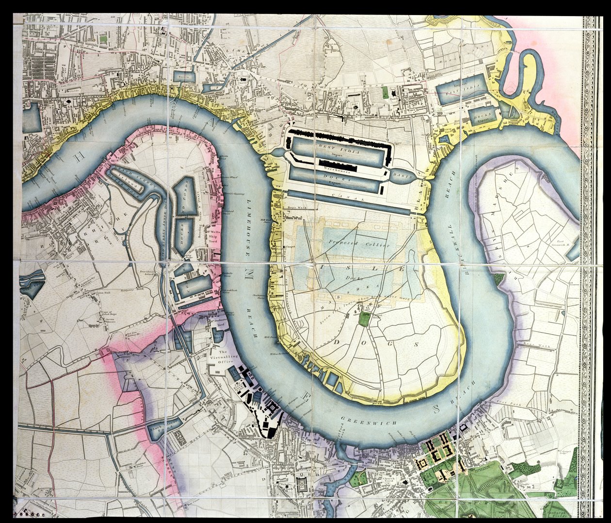 Kort over Isle of Dogs, ca. 1830 (se også 87298) af English School