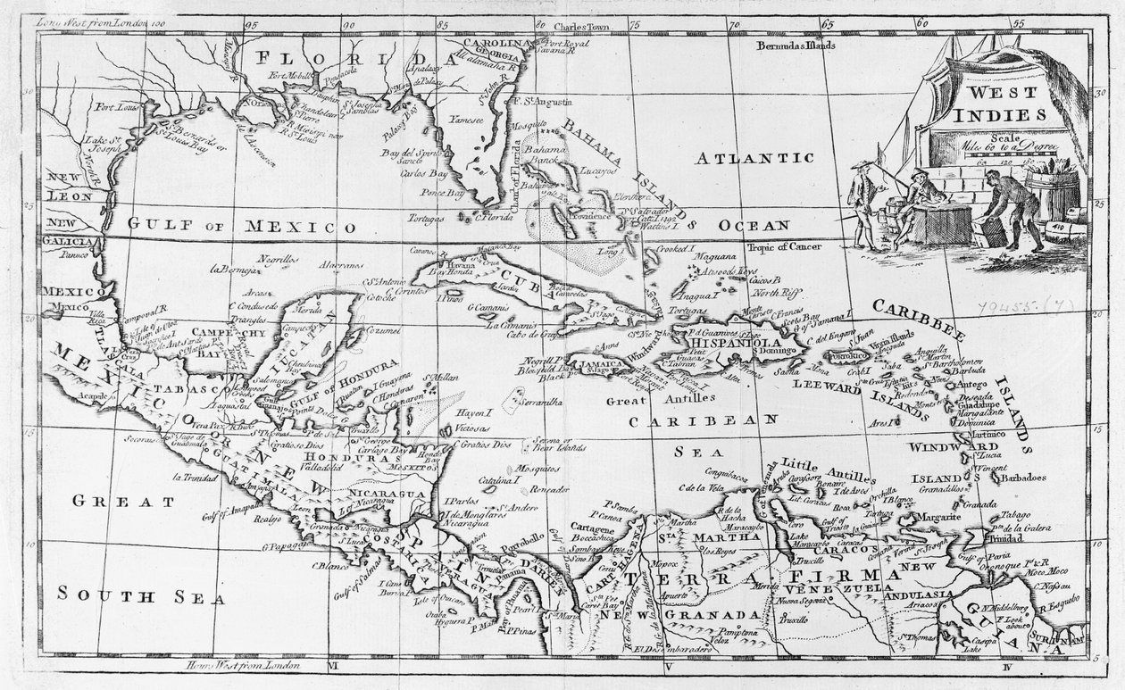 Kort over Vestindien, Florida og Sydamerika af English School