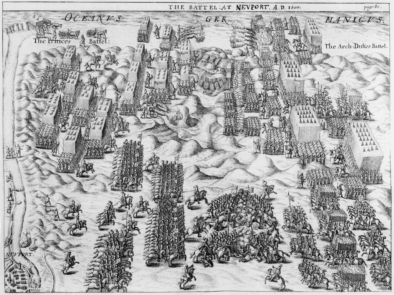 Maurice besejrer østrigerne i slaget ved Nieuport, 1600 af English School