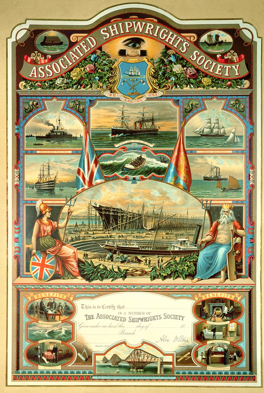 Medlemmets certifikat fra Associated Shipwrights Society af English School