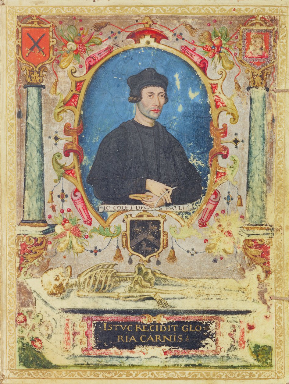 Mindeportræt af John Colet (1467 – 1519), (tempera på vellum) af English School