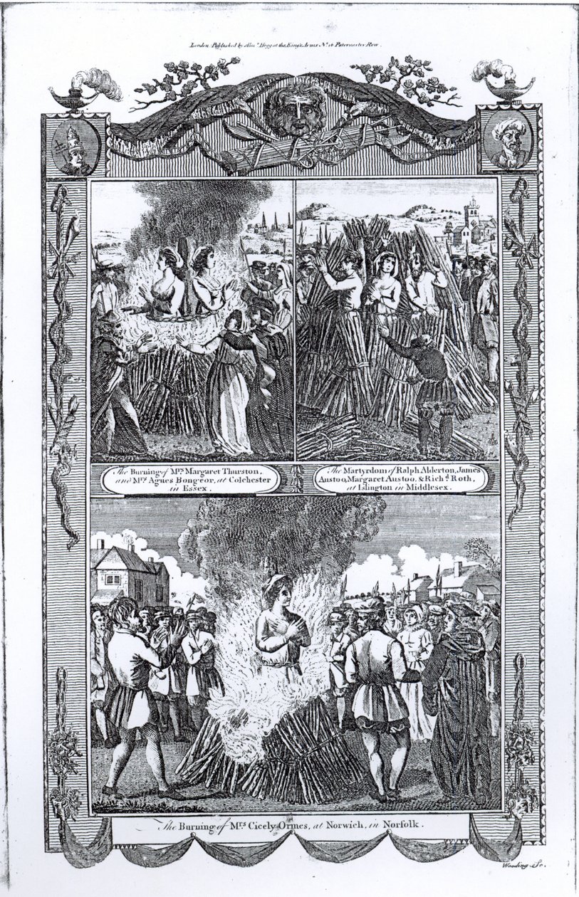 Mænd og kvinder brændte på bålet i 1557, fra en udgave af 