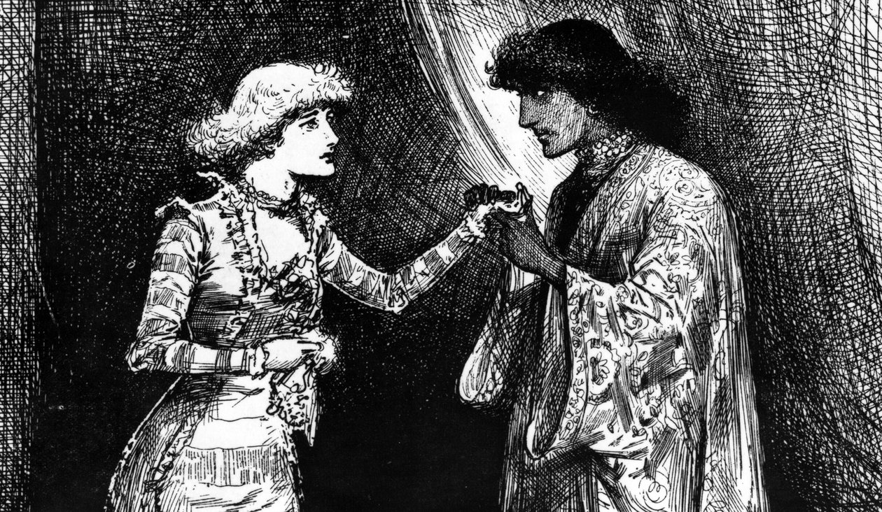 Frøken Ellen Terry som Desdemona og Mr. Irving som Othello af English School