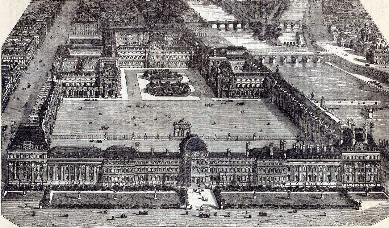 Moderne billede af Tuilerierne og Louvre, Paris, 1845 af English School