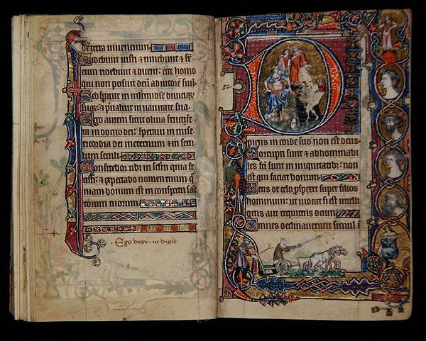 Ms 1-2005, ff.76v-77r: David og fjolsen, historisk initial fra Macclesfield Psalter, Use of Sarum, East Anglia, ca. 1330 af English School