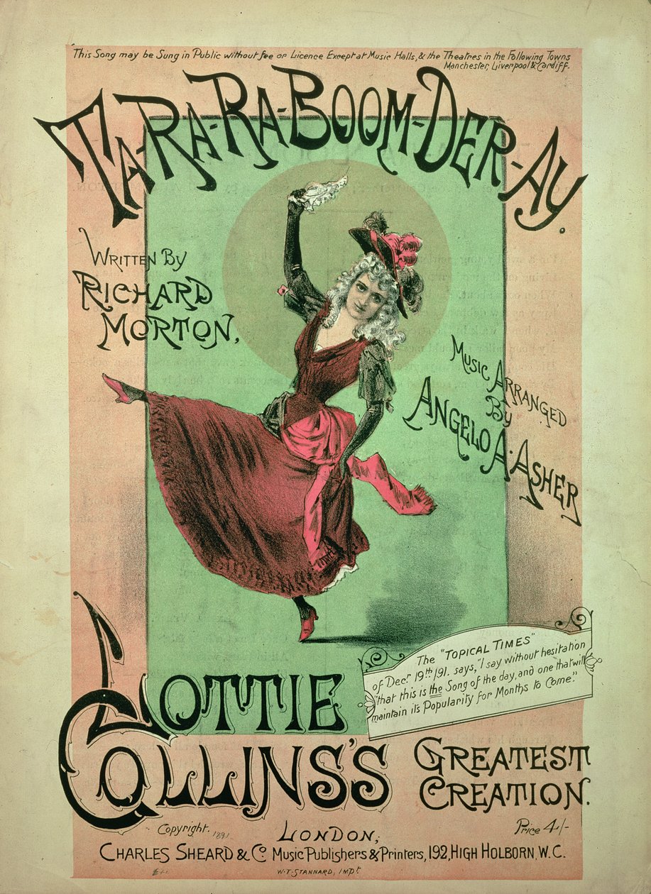 Musikcover til Ta-Ra-Ra-Boom-Der-Ay, udgivet af Charles Sheard & Co, 1891 af English School
