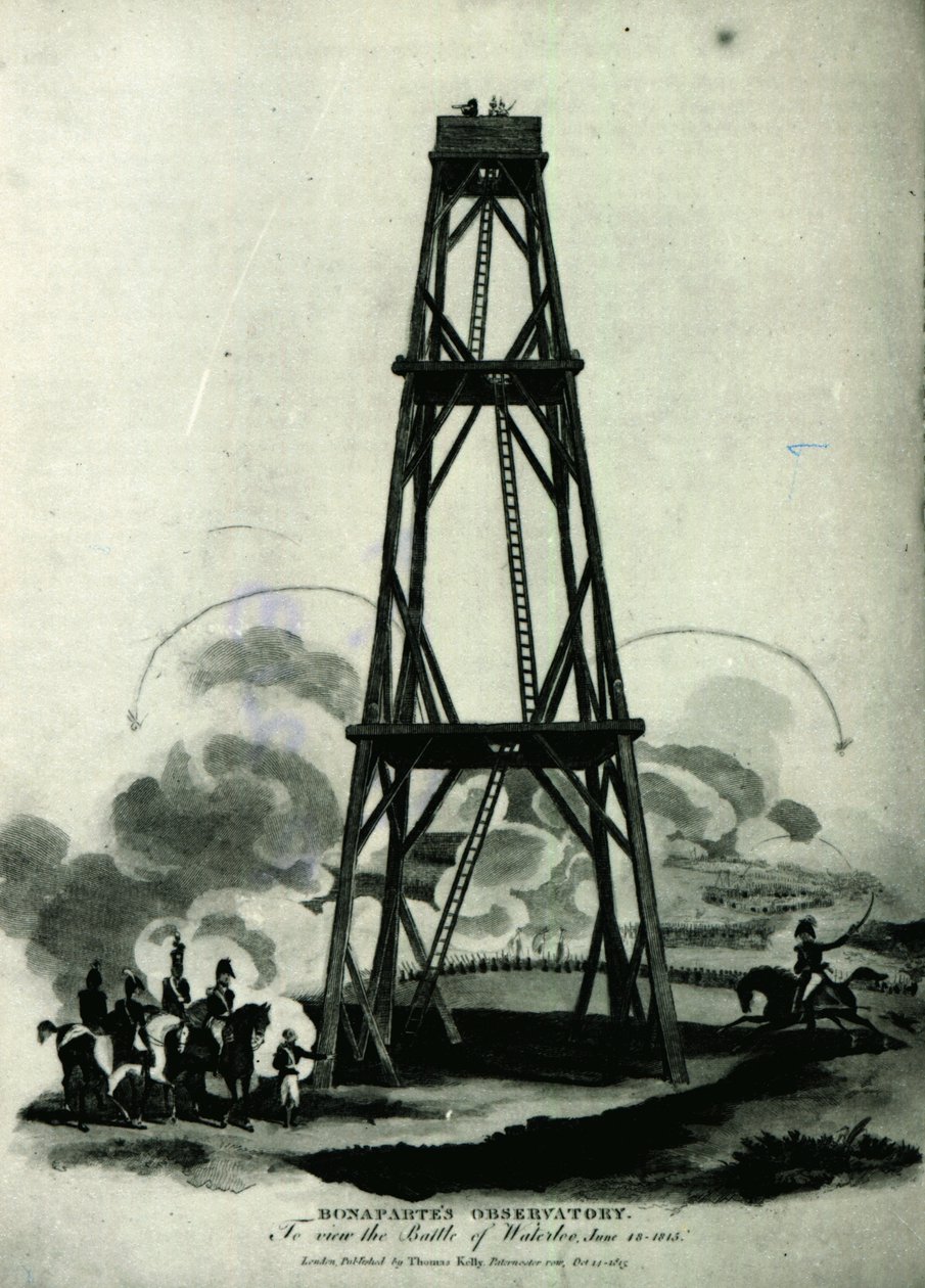 Napoleon i sit observatorium, der ser angrebet af sin kejserlige garde, Waterloo, 18. juni 1815 af English School