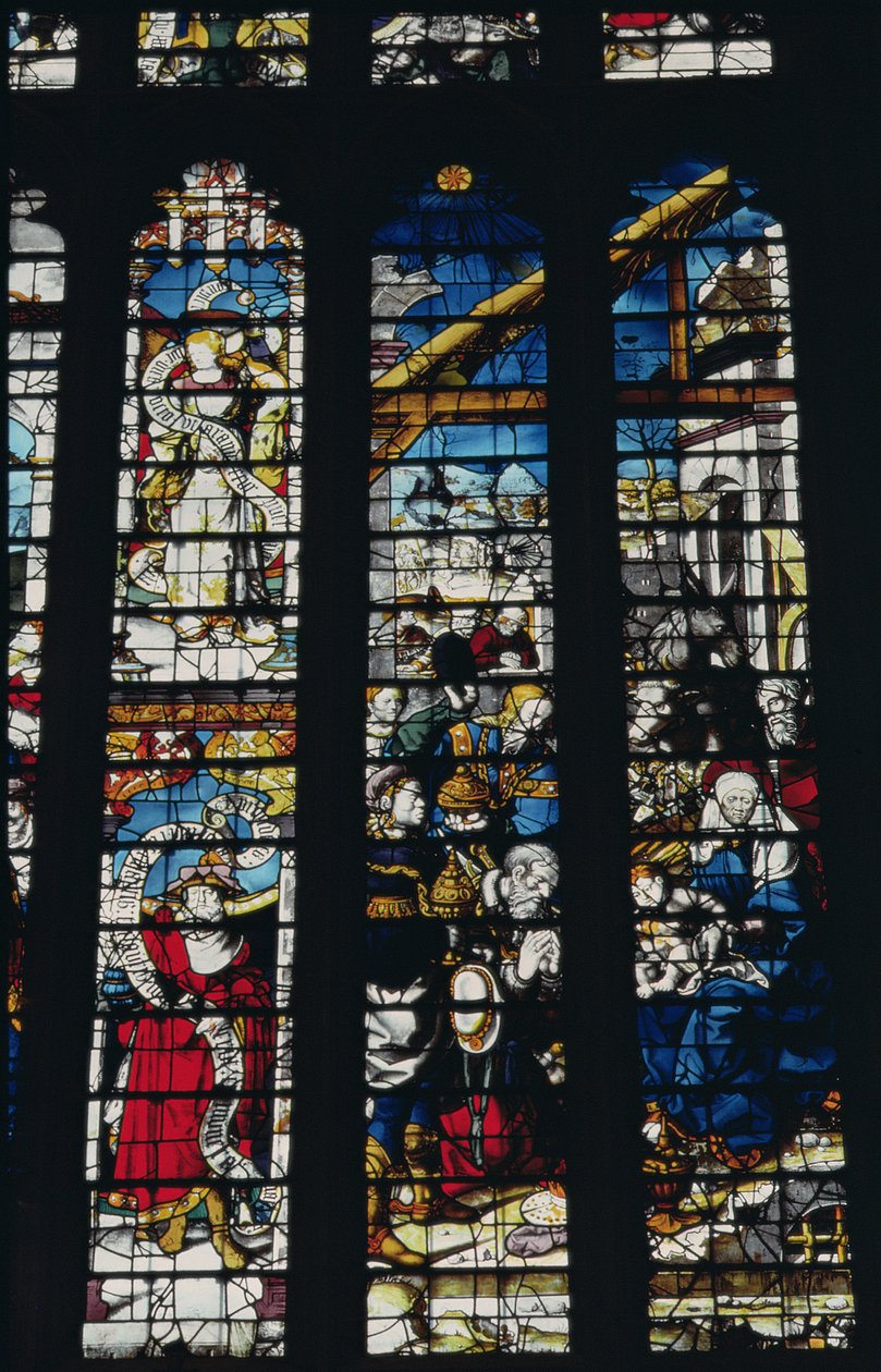 Fødselskirken skildrer magernes tilbedelse, 1500-tallet af English School