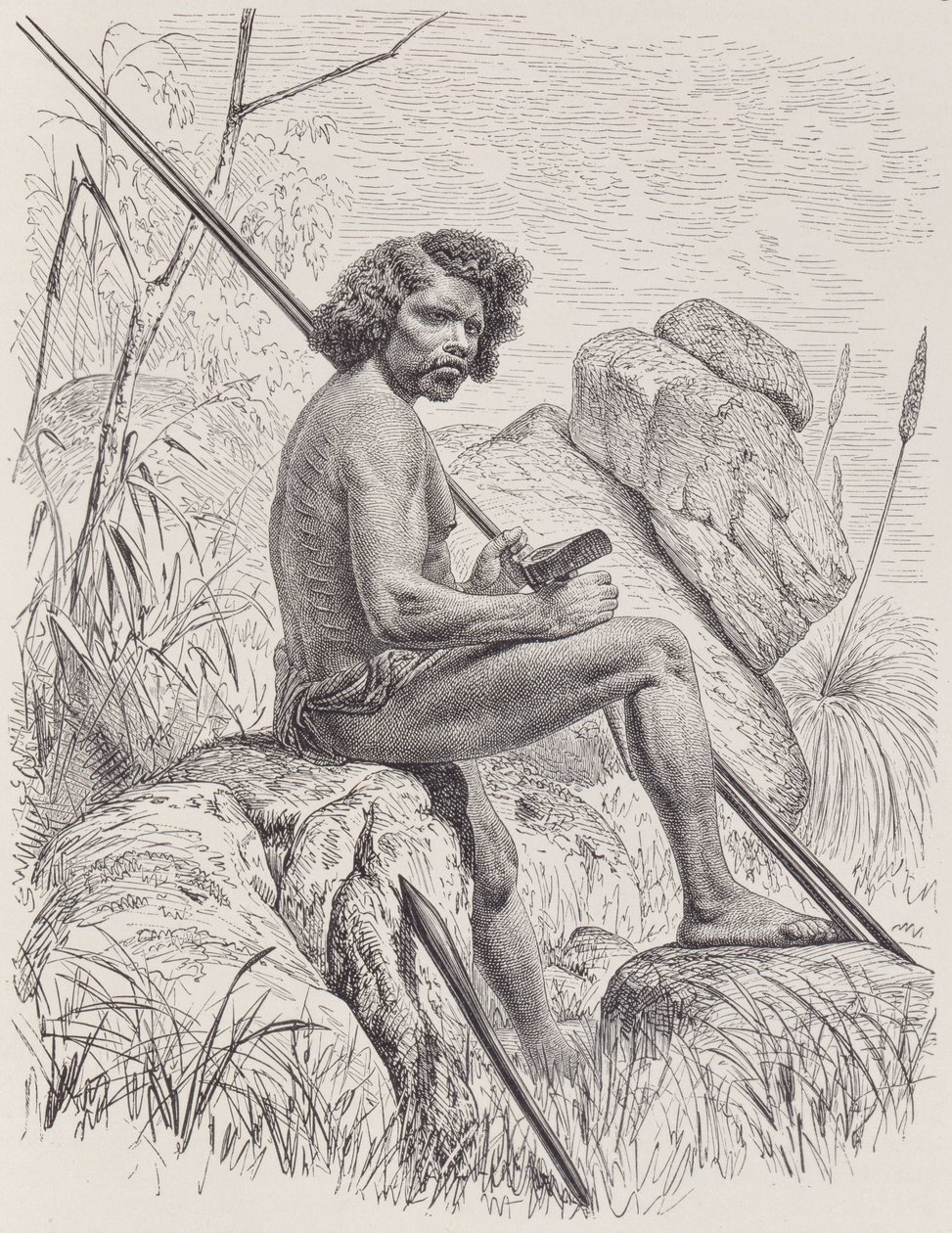 North Australian med spyd, økse og køller, fra The History of Mankind, bind 1, af Friedrich Ratzel, 1896 af English School