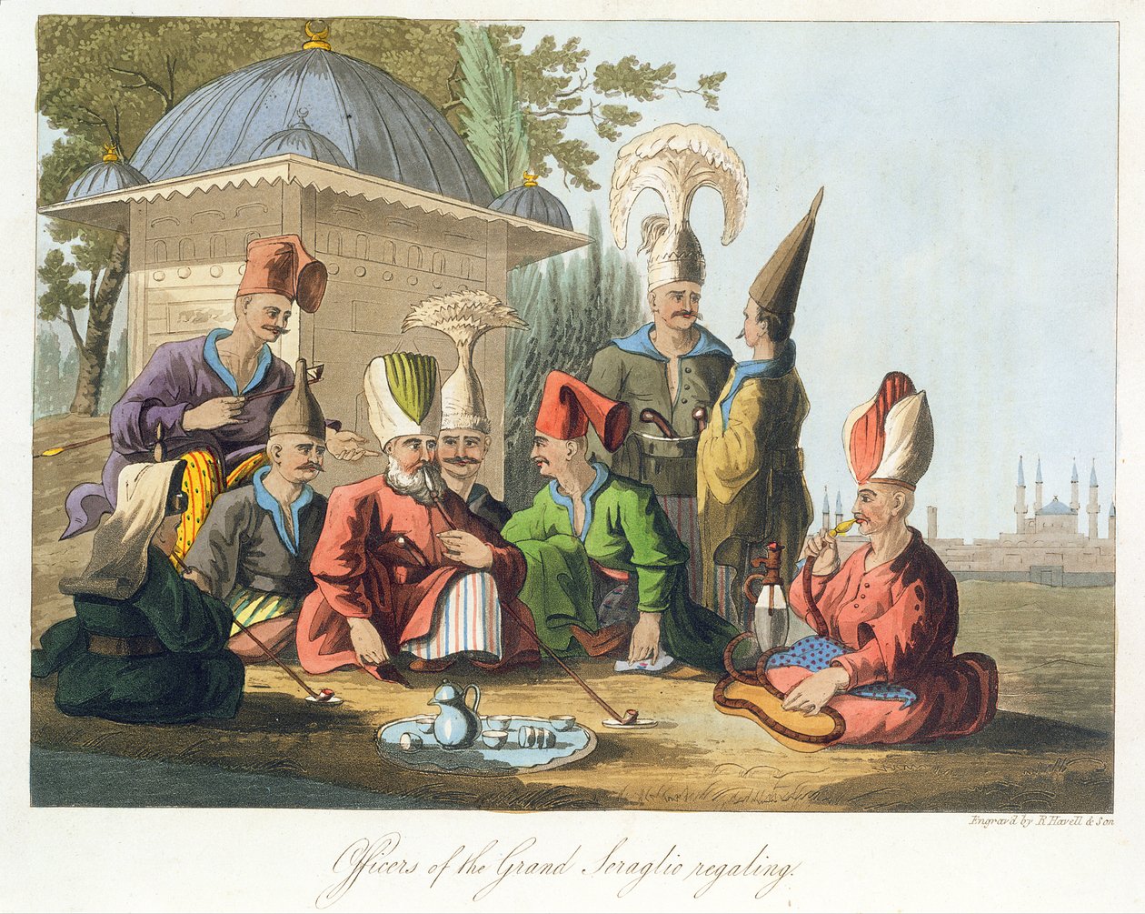 Officerer fra Grand Seaglio Regaling, graveret af Robert Havell og sønner, ca. 1816 af English School
