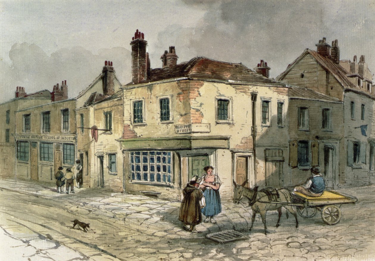 Old Pye Street, Westminster, 1849 (wc på papir) af English School