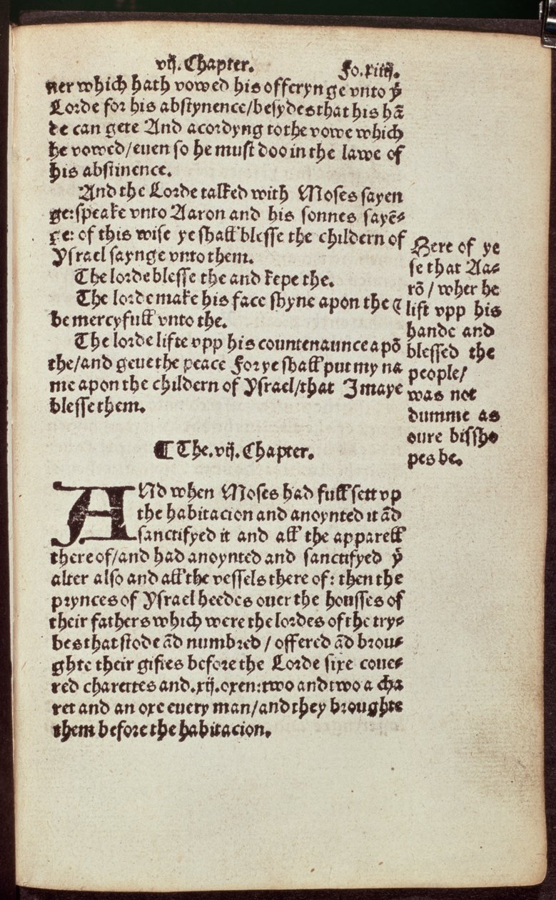 Gamle Testamentes tekstside fra den første udgave af Tyndale Bible, 1530 (tryk) af English School