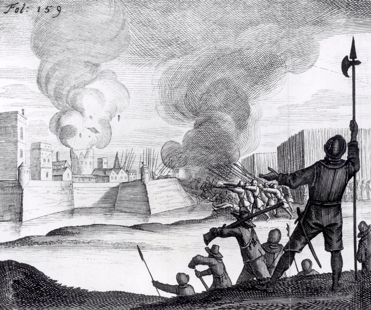 Oliver Cromwell belejrer Droghedaen i 1649-50 af English School