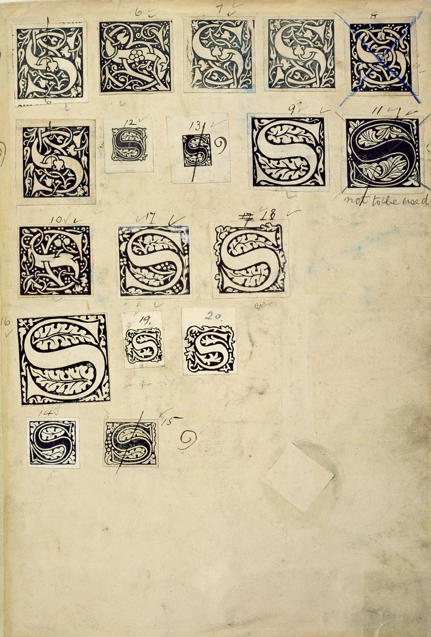 Side fra en prøvebog med prøvetrykbogstaver, fra Kelmscott Press (træbloktryk) af English School