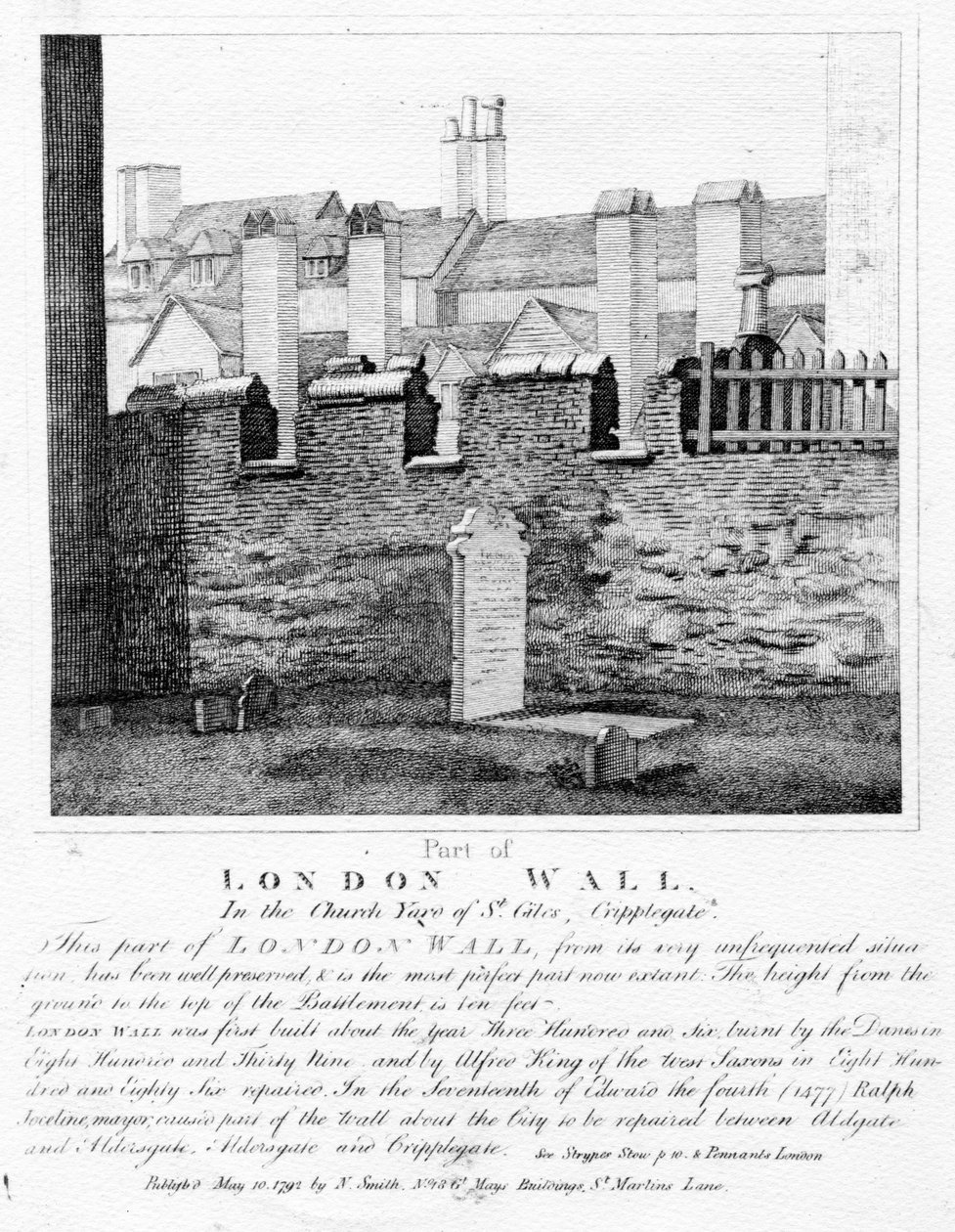 Del af London Wall, In the Church Yard of St. Giles, Cripplegate, udgivet 1792 af English School