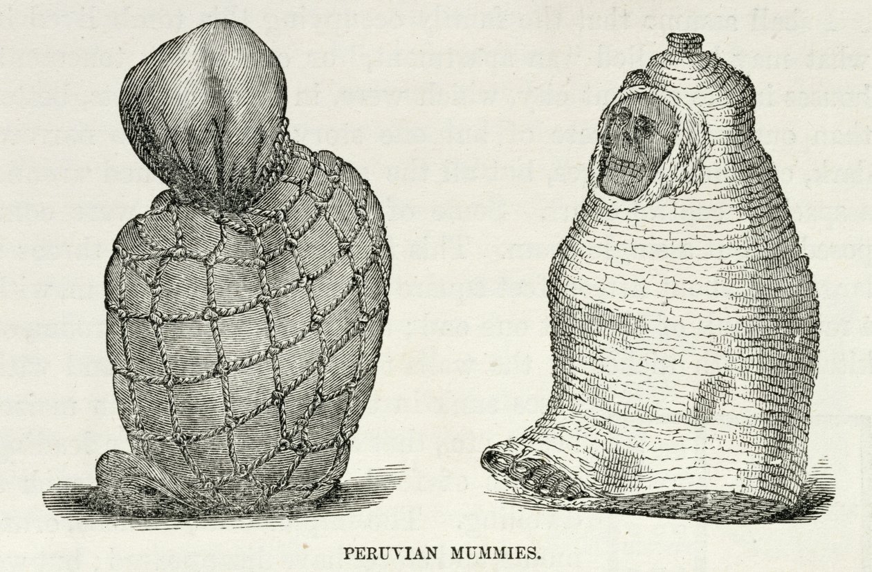 Peruvianske mumier, fra "Incidents of Travel and Exploration in the Land of the Incas" af E. George Squier, udgivet i 1878. af English School