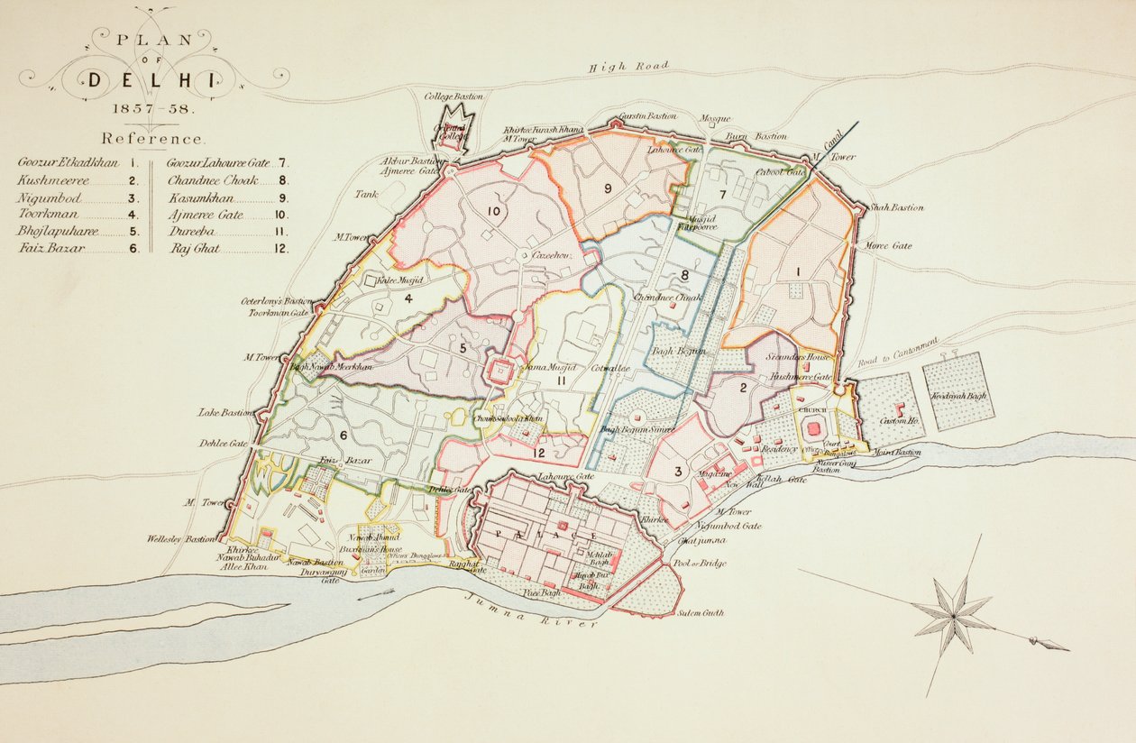 Plan af Delhi, 1883 af English School