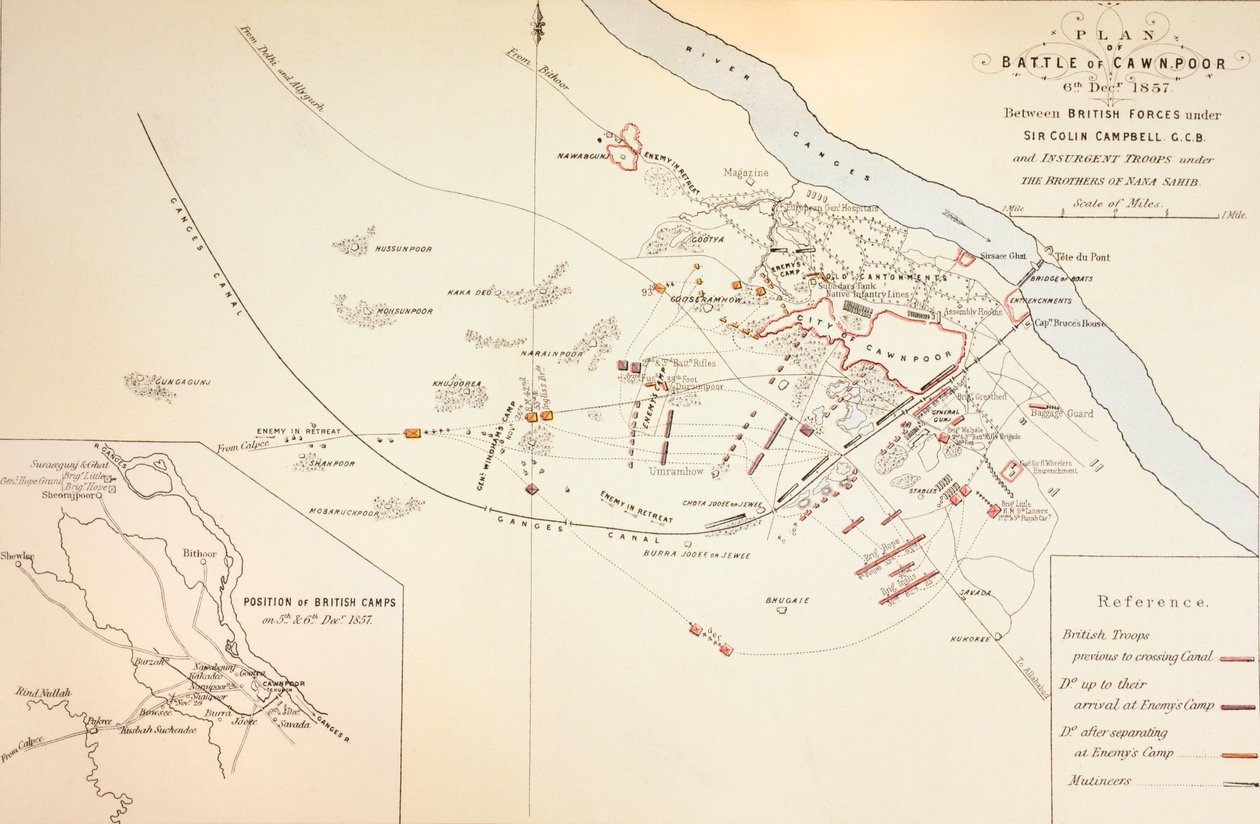 Plan for slaget ved CawnPore, 1883 af English School
