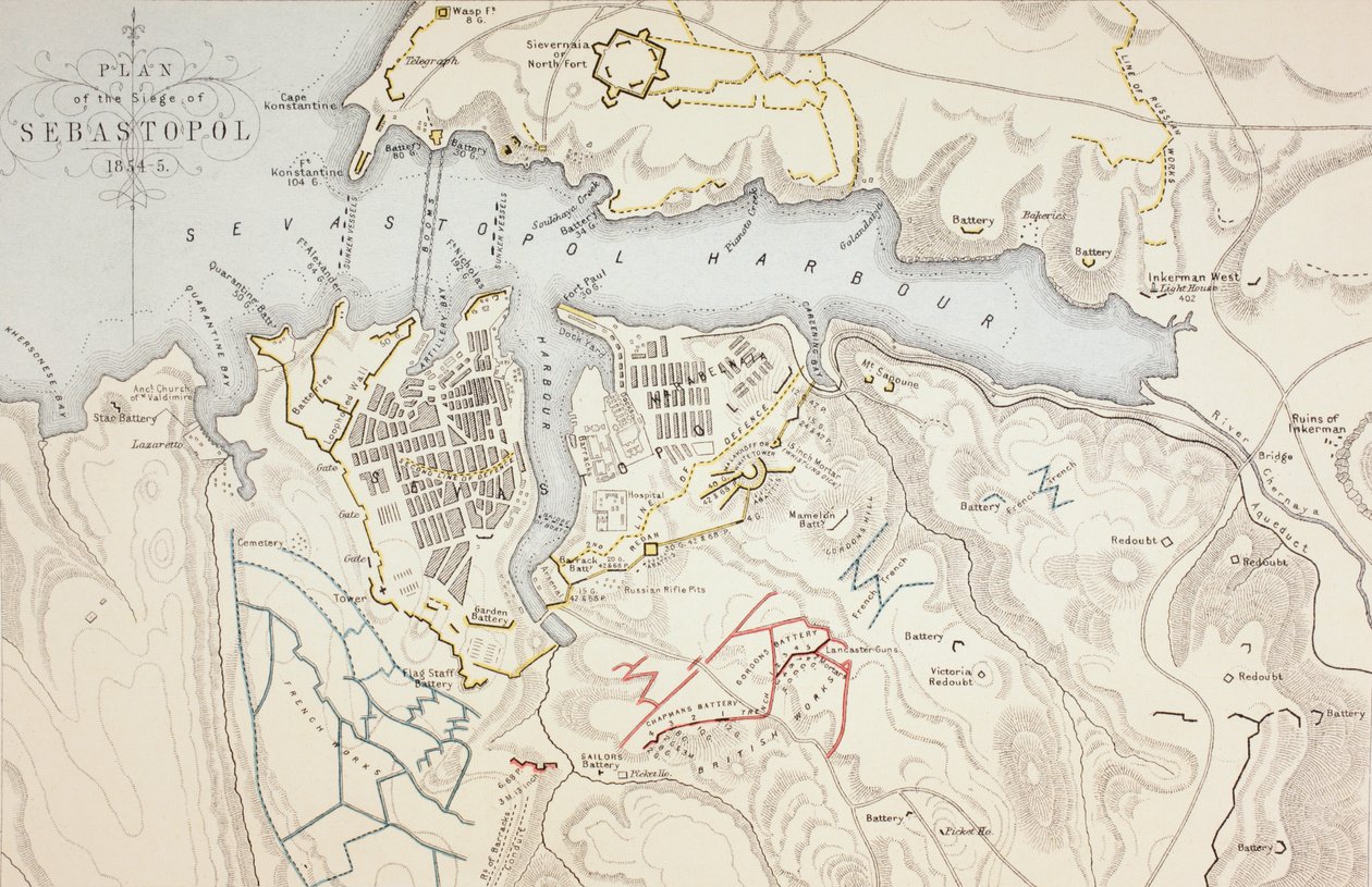 Plan for belejringen af Sebastopol, 1883 af English School