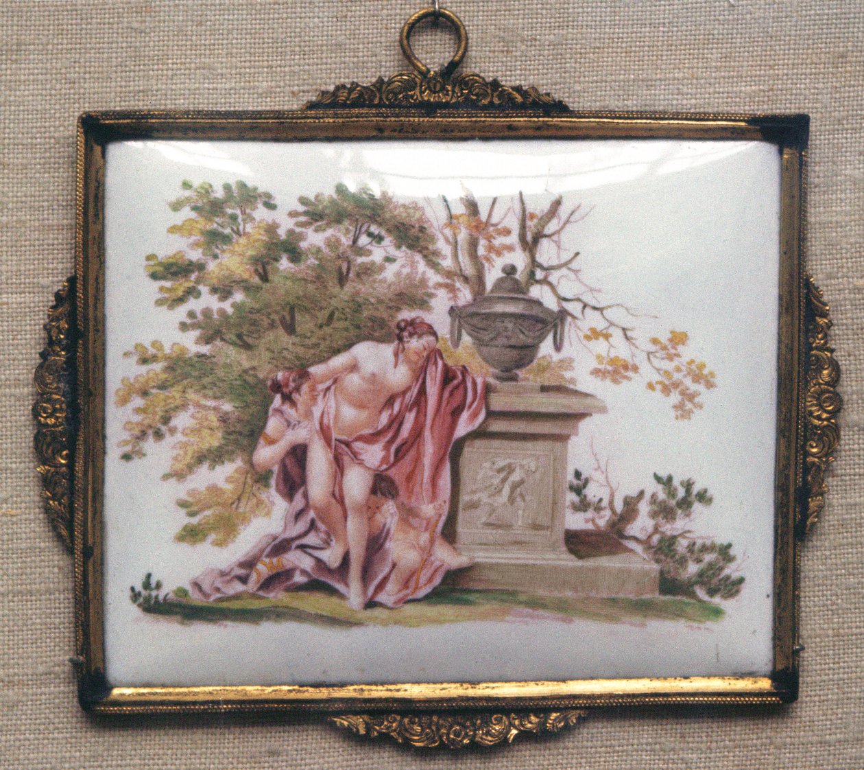 Plade, der forestiller Venus og Adonis, Birmingham, ca. 1755-60 (keramik) af English School