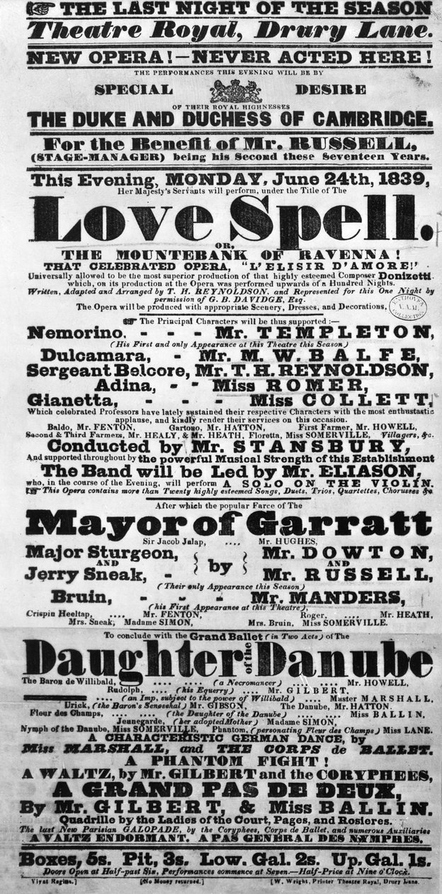 Playbill annoncerer en opførelse af 