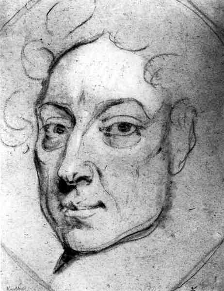 Portræt af Alexander Pope (1688-1744) (kul på papir) af English School