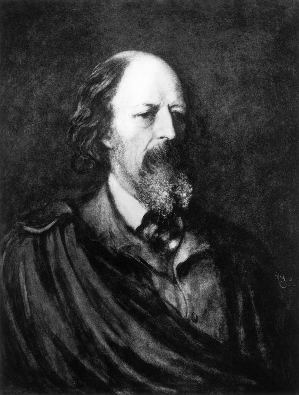 Portræt af Alfred, Lord Tennyson (1809-92) ca. 1860
