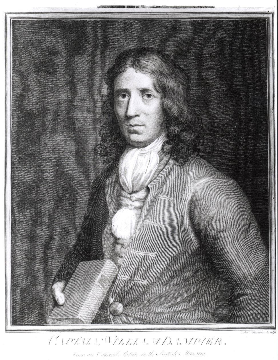 Portræt af kaptajn William Dampier (1652-1715) indgraveret af Sherwin af English School