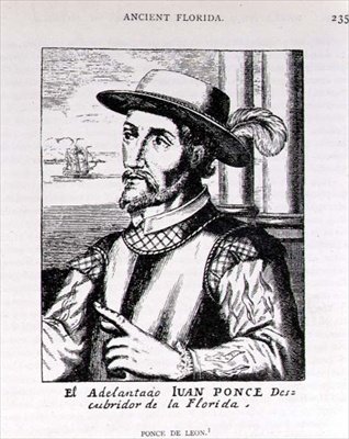 Portræt af Juan Ponce de Leon (1460-1521), der opdagede Florida, fra The Narrative and Critical History of America, redigeret af Justin Winsor, London, 1886 af English School