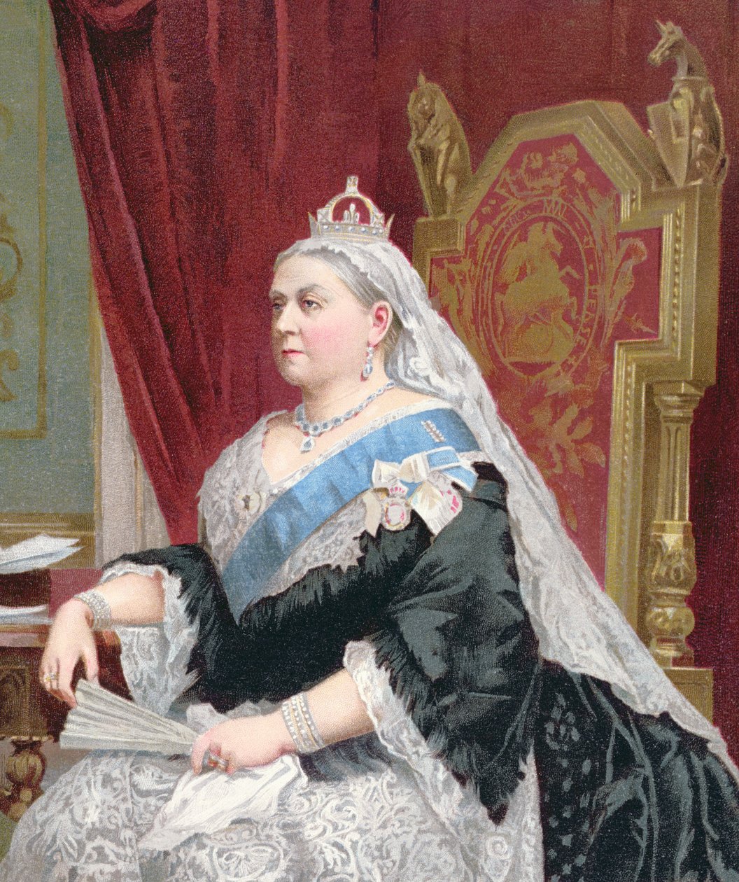 Portræt af dronning Victoria (1819-1901) på tidspunktet for hendes gyldne jubilæum i 1887, 1887 (detaljer fra 148853) af English School