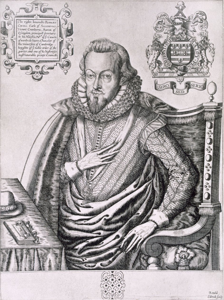 Portræt af Robert Cecil (1563-1612) 1. jarl af Salisbury, indgraveret af Renold Elstrack (1571-c.1630) c.1607 af English School