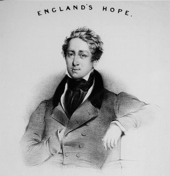 Portræt af Robert Peel (1788-1850) til forsiden af Englands Hope sunget ved de konservative møder af English School