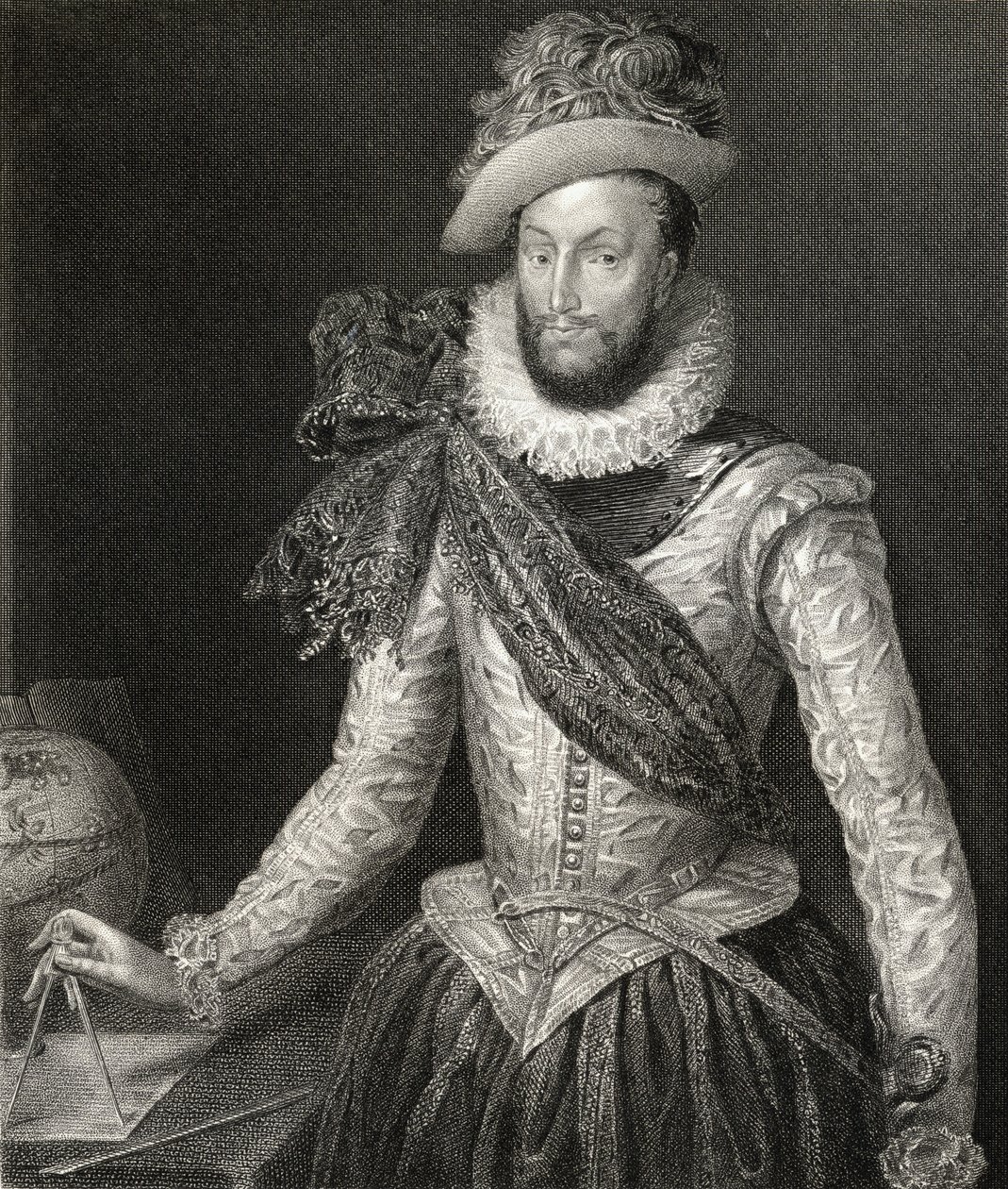 Portræt af Sir Walter Raleigh (1554-1618) fra 